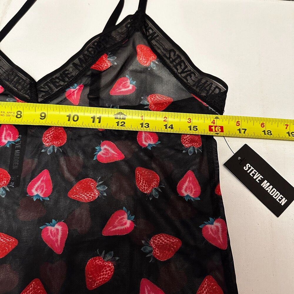 NWT Steve Madden Cami Pajama Top M Black‎ Lace Mesh Red Strawberry Sleeveless - Picture 5 of 9